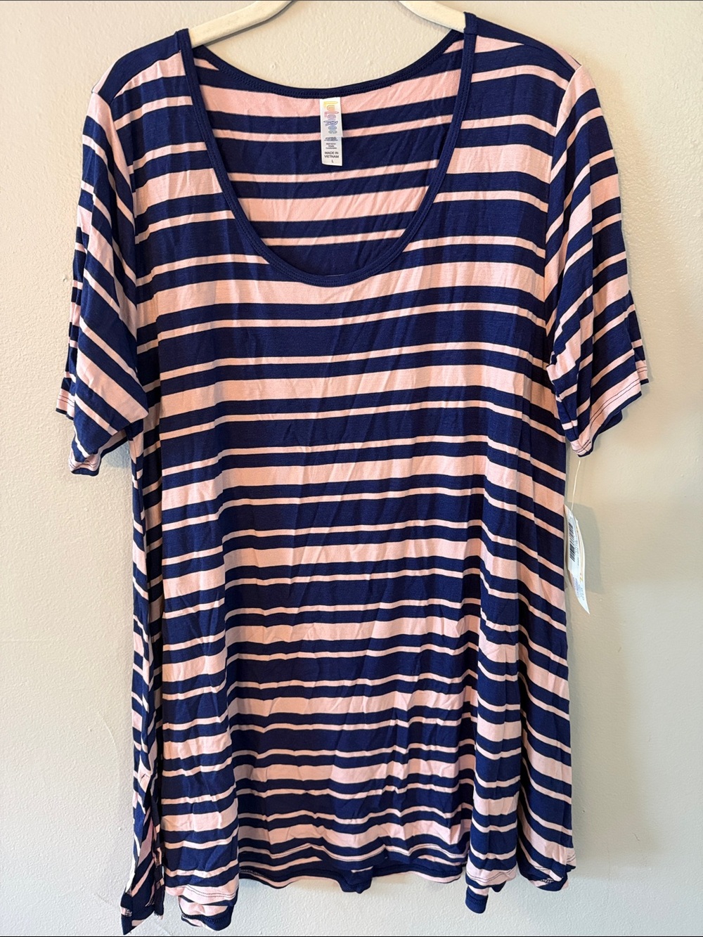 LuLaRoe Navy and Light Pink Striped Scoop Top